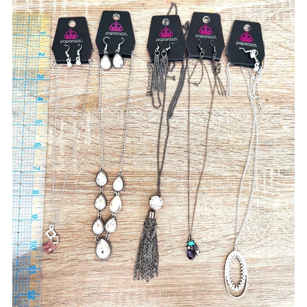 Paparazzi Jewelry Lot 5 Sets Matching Necklaces Earrings Silver